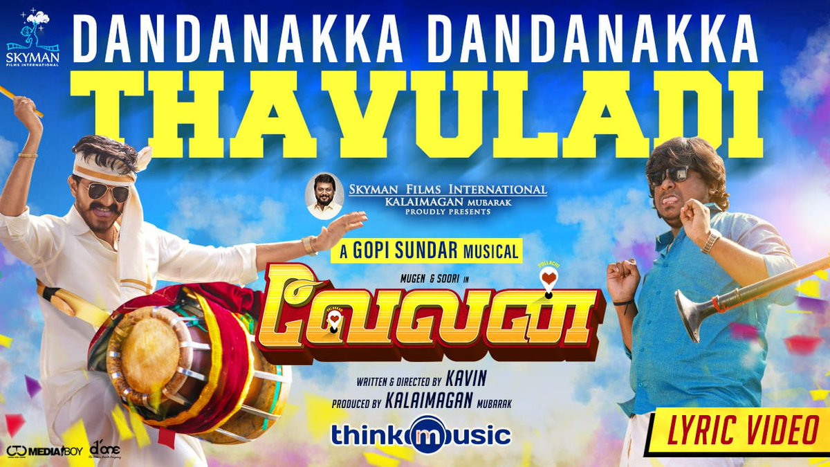 TweetsSupportin's tweet photo. Here's @Skymanfilms @Kalaimagan20 proudly present #Velan 1st Single track #DandanakkaThavuladi

Launched by Rockstar @anirudhofficial

▶️ https://t.co/FIfTIwyYgc

@GopiSundarOffl musical

Dir. by @kavin_dir

@themugenrao @sooriofficial #velmurugan @sivaangi_k  @thinkmusicindia https://t.co/S9QYDCJmUw