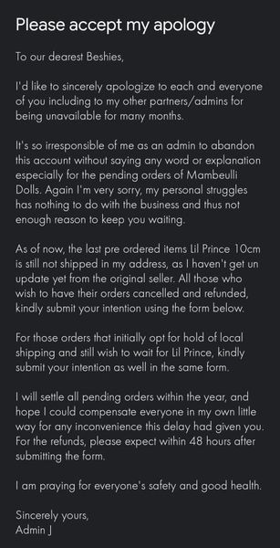 LoveBeshies's tweet photo. this is a long overdue update for our buyers... :(

https://t.co/eWSWidpQCu https://t.co/uCB8r6fZZt