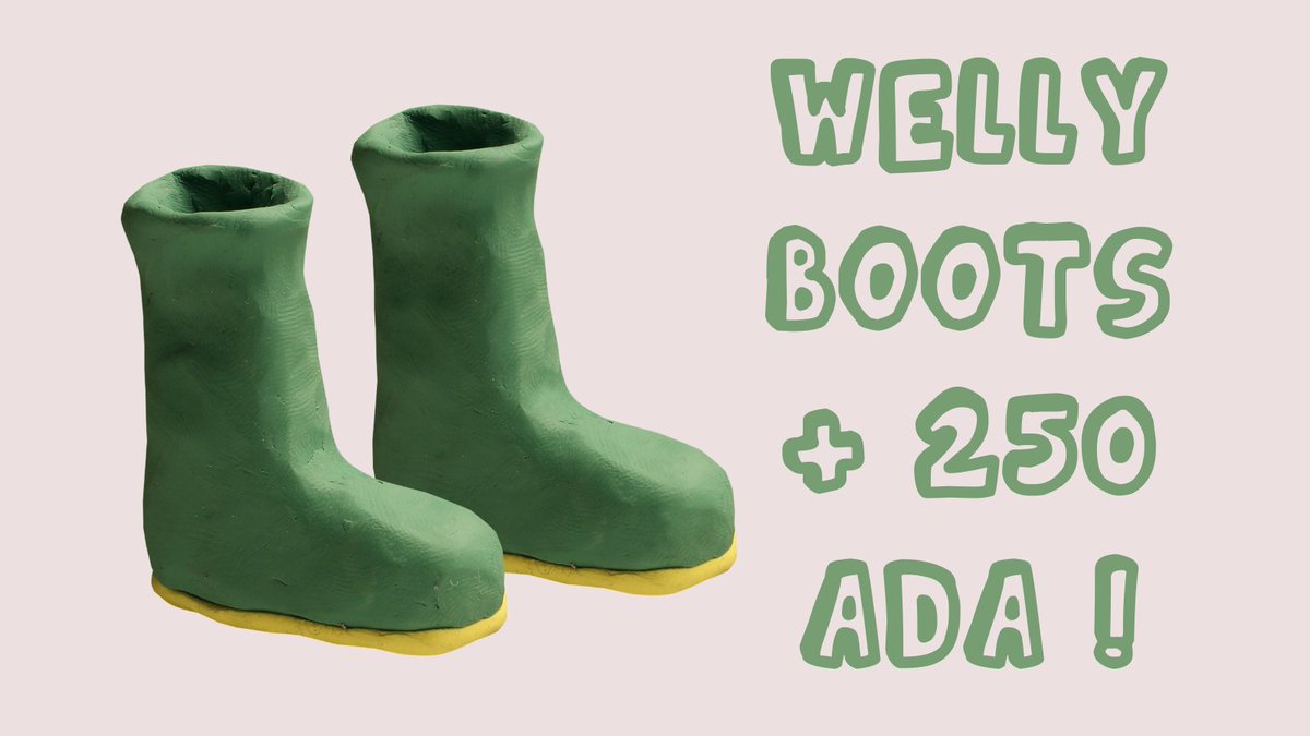 claymates's tweet photo. #GIVEAWAY 💸⛺️ 

WIN A PAIR OF CLAY NATION WELLIES &amp; 250 $ADA. 

3/4 of our team are from rainy England ☂️ 

We love wearing Welly Boots! 

Winner announced in 48 hours 👀

1⃣ Sign up https://t.co/est4cDYIJB
2⃣ Join https://t.co/pD8AyG5Djv
3⃣ Follow us 
4⃣ Retweet 🔁

#nft #cnft https://t.co/PhlF7l4o2u