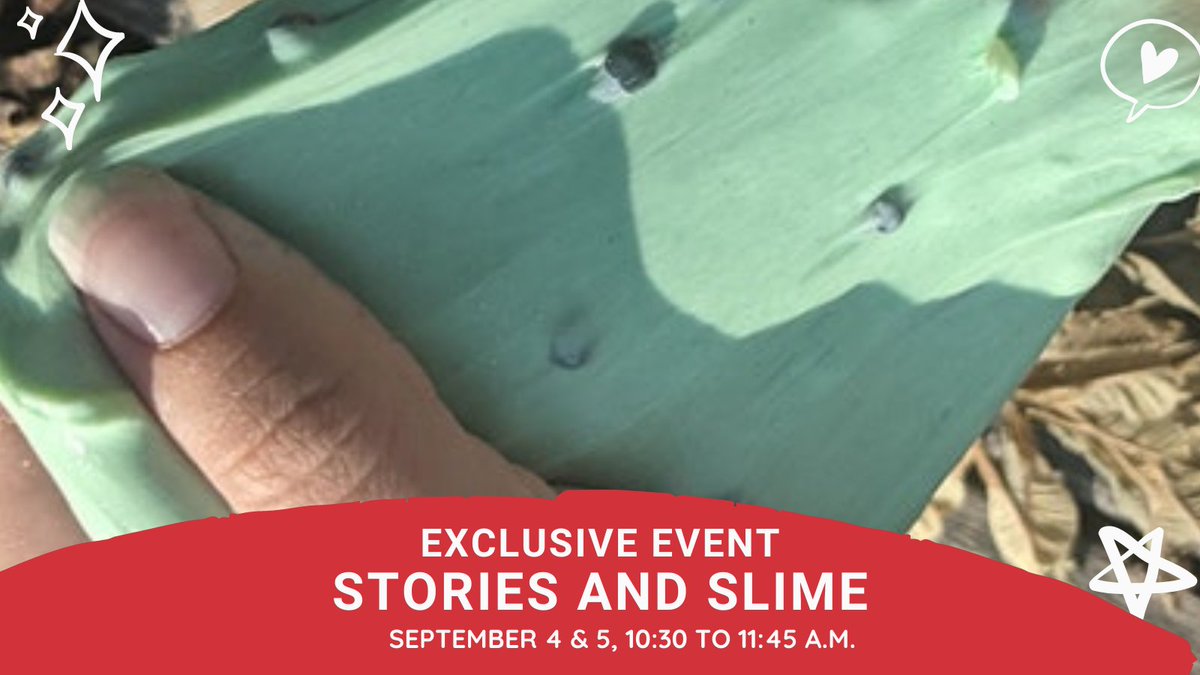 There's still time to register for this weekends Exclusive Event. Join us for an interactive Story Walk and then have some gooey fun creating funky nature slime! Price is $50 + tax for up to 5 people but members are always FREE. Register on Eventbrite now.
ow.ly/UGLt50G0Vfy