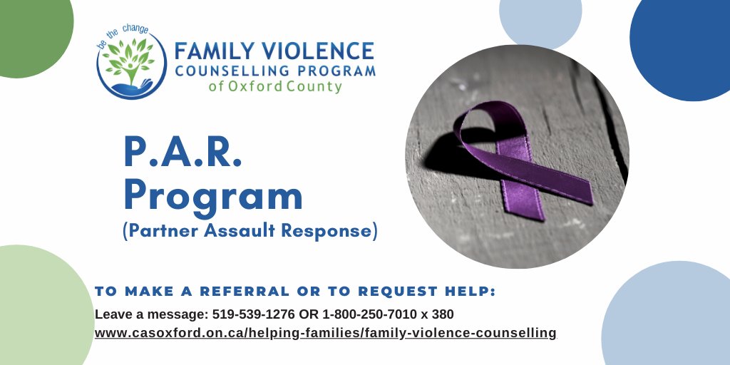 The 12 week PAR program supports &amp; educates women on domestic violence &amp; abuse, &amp; controlling behaviours while assisting them to recognize unhealthy relationships. To learn more, please contact the Family Violence Counselling Program.