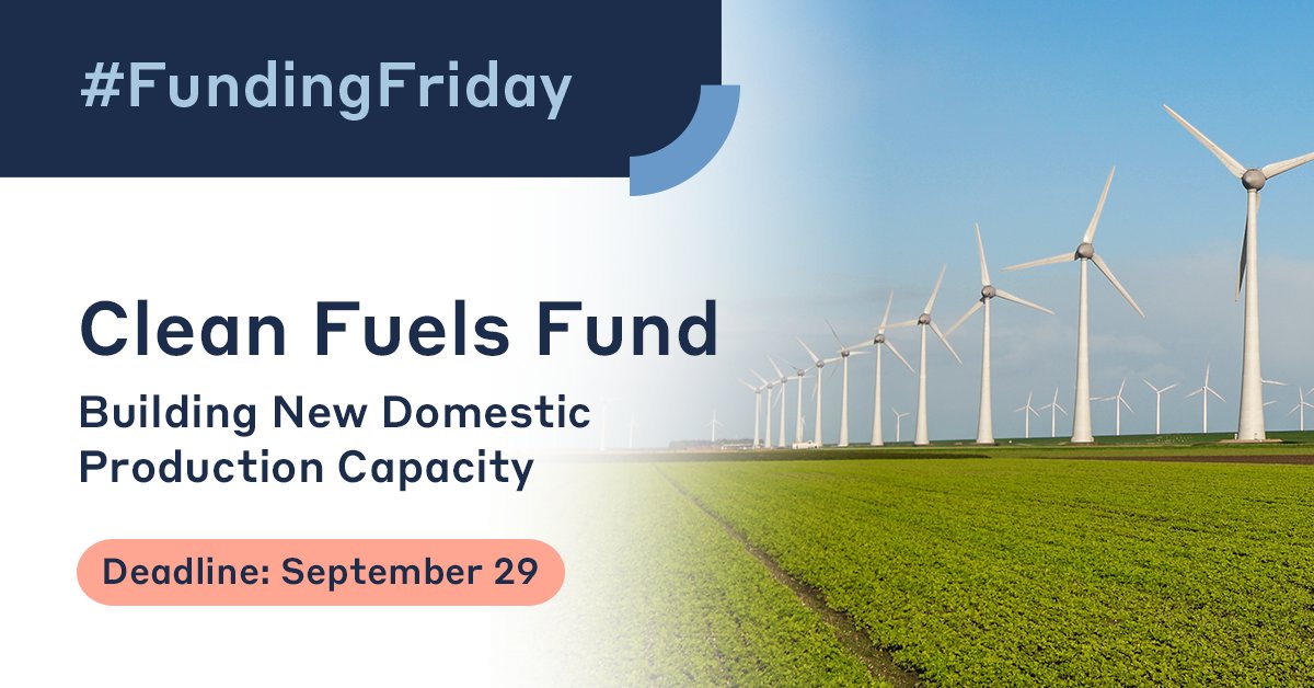 psdcitywide's tweet photo. #FundingFriday - Clean Fuels Fund is accepting proposals for Building New Domestic Production Capacity due Sept 29. Canadian organizations like utilities, Indigenous communities, provincial &amp; municipal governments can apply. https://t.co/8IFwMy1Skl #CDNmuni #FNmuni #localgov https://t.co/MyA49dCNI3