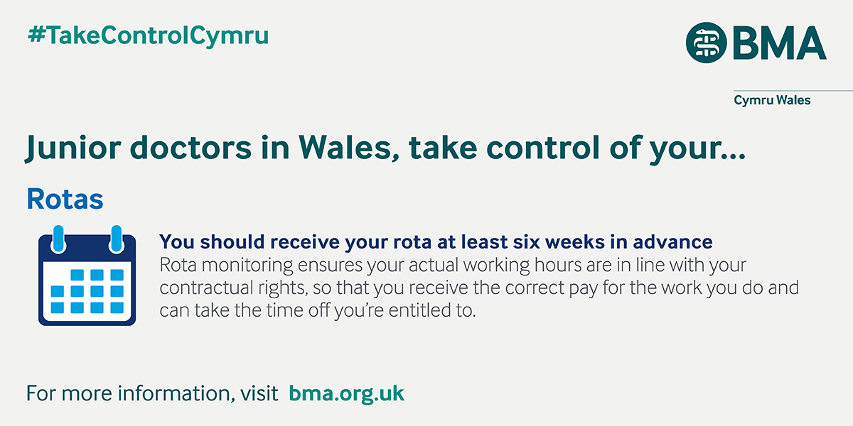BMACymru's tweet photo. Know your rights!

Did you know that NHS employers are required to give six weeks’ notice on your rota?

We’re here to support you throughout your medical career, this includes reminding you of your rights.

Join us 👉 https://t.co/sTVJwDrnzL 
#TakeControlCymru https://t.co/wOokGEzcyj