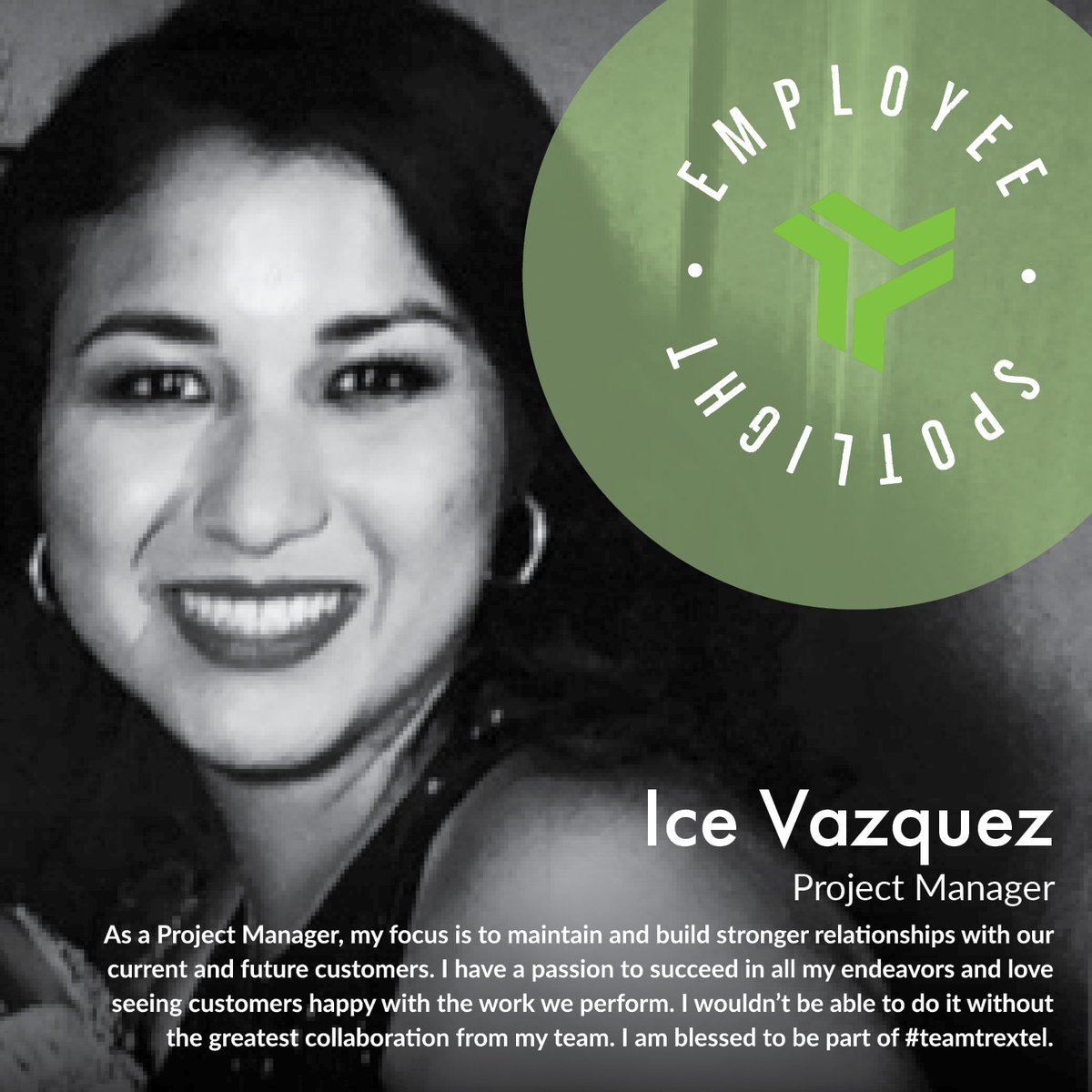 Trextel’s Project Management Office maintains and supports our high standards. Project Manager Ice Vazquez brings forward her expert guidance for our clients, demonstrating daily our core value of: Take Ownership. Get it done. #IntelliTrex #msaas #teamplayer