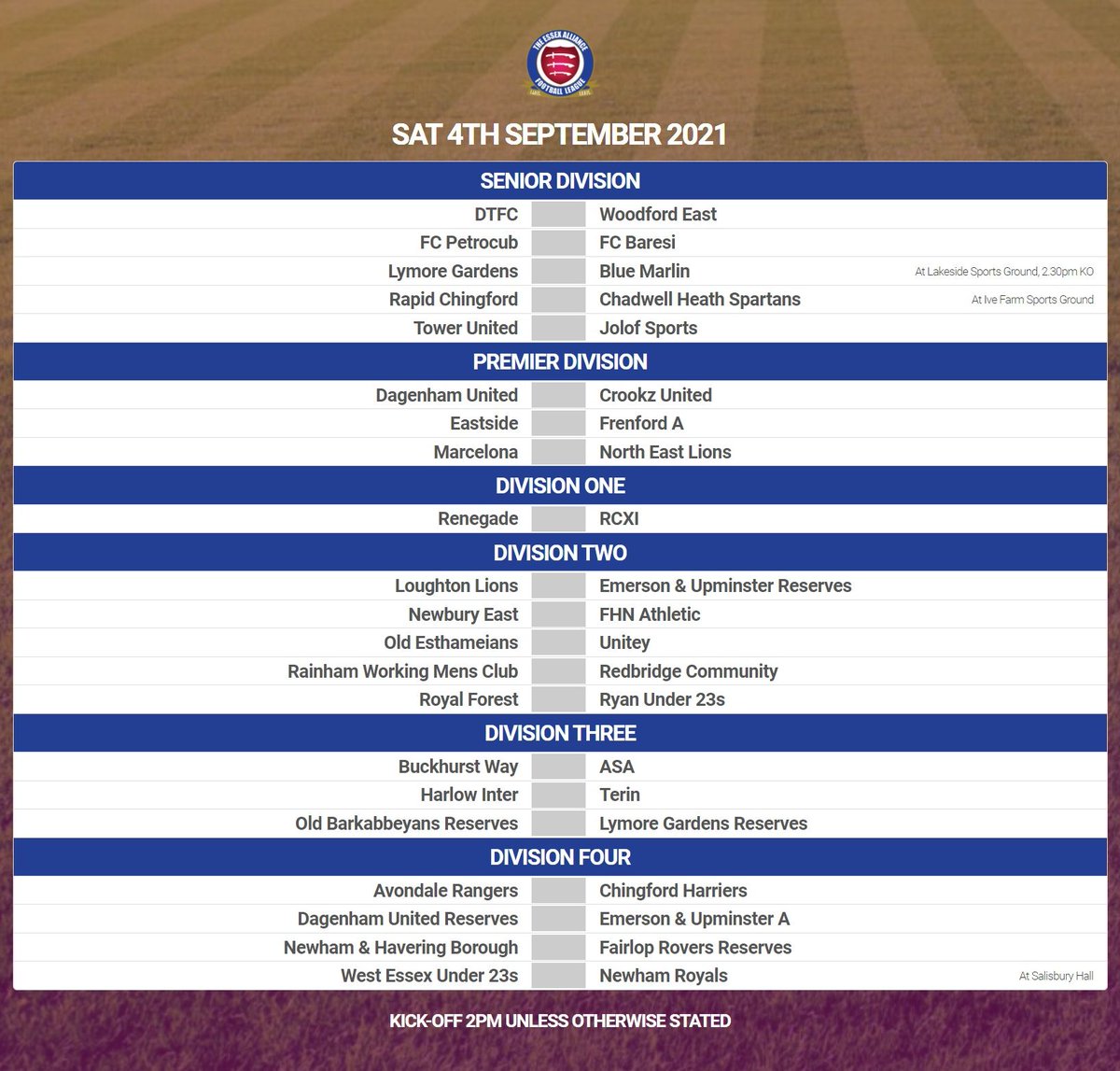 EssexAllianceFL's tweet photo. WEEKEND PREVIEW // Tomorrow is #EAL #Week3 of the season with a vastly expanded fixture list containing 21 fixtures as sides from the Prem and Division 1-4 join the action for an action packed day. Good luck to everybody starting their seasons 💪 https://t.co/edFvR6fgAz