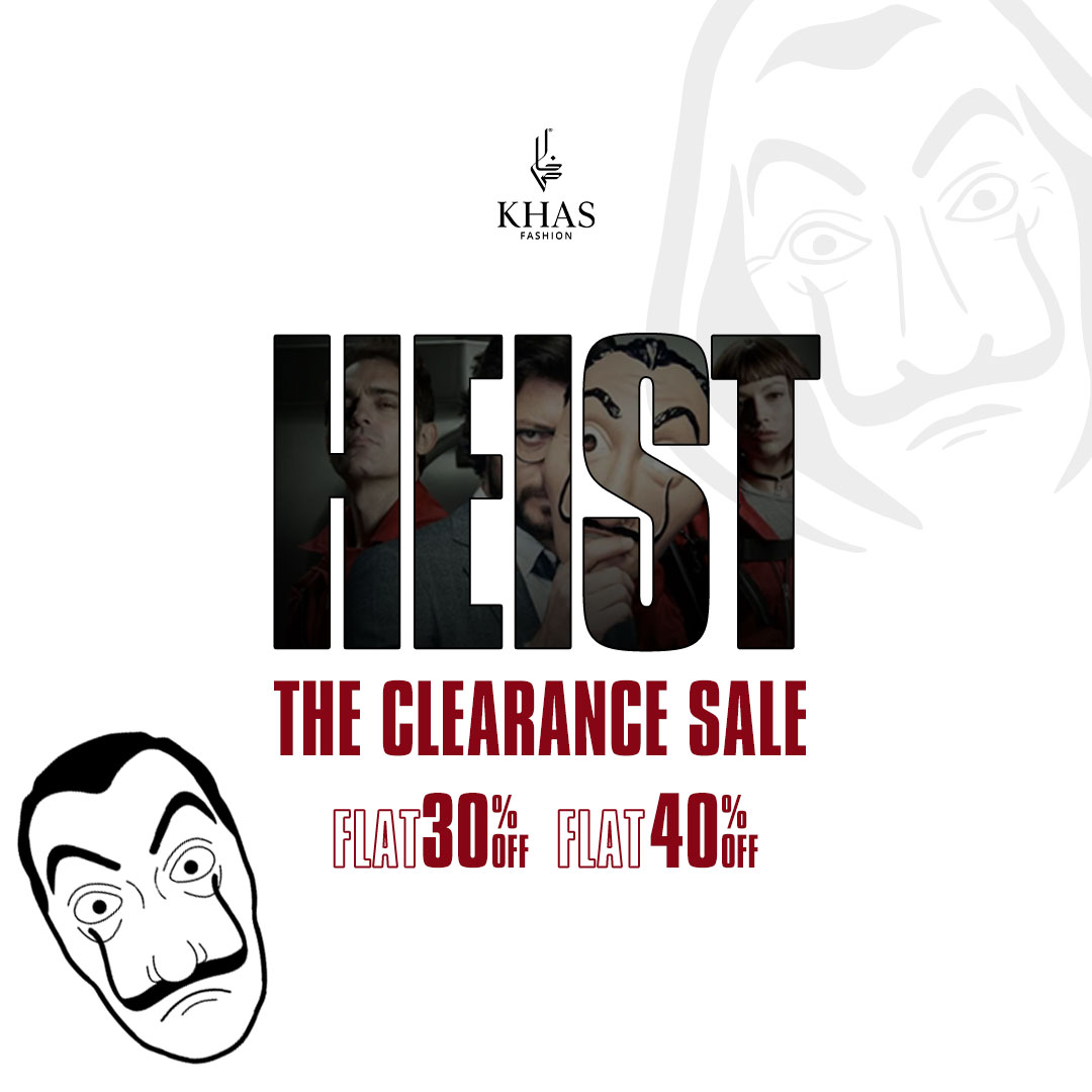 KhasOfficial's tweet photo. The biggest HEIST CLEARANCE SALE is here!

Get your favourite articles at a FLAT 30% and 40% off. Isn’t this amazing? So let’s get going.

Available now at: https://t.co/dqILjVJ0RN

#khasstores #heistclearancesale #flat30 #flat40 #pakistan #instore #online #moneyheist https://t.co/8SM5NLWF1Q