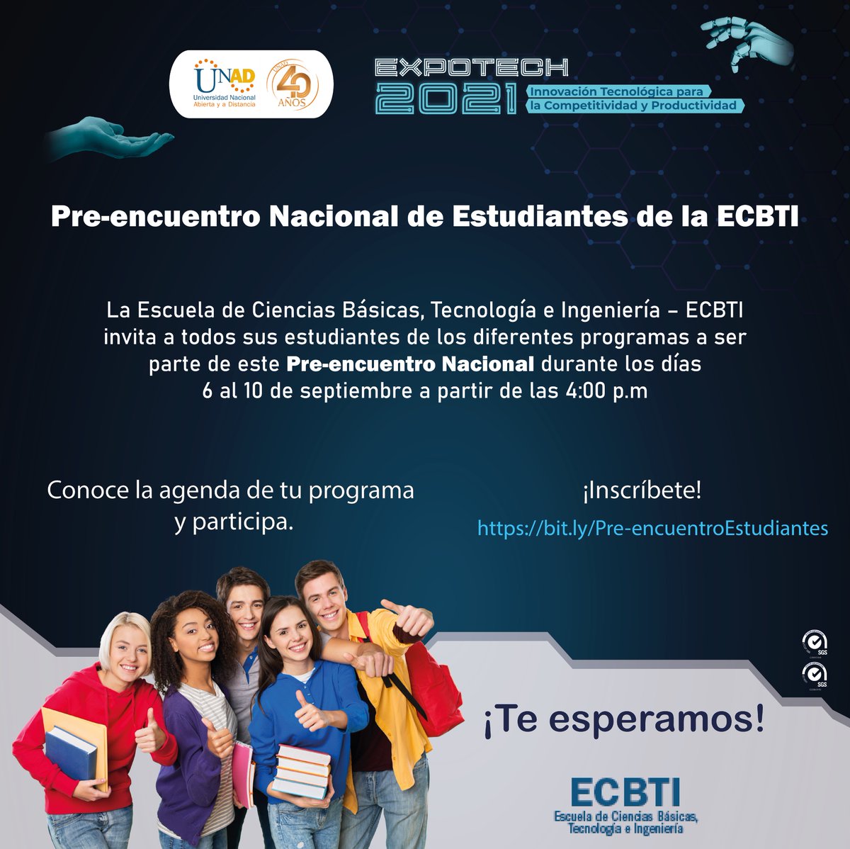 #EstudianteMGTI te invitamos al Per-encuentro de estudiantes #unadistasMGTI el día 8 de septiembre de 2021 de 6:00 pm - 8:00 pm para discutir temáticas de interés para su formación. Inscripciones bit.ly/Pre-encuentroE…