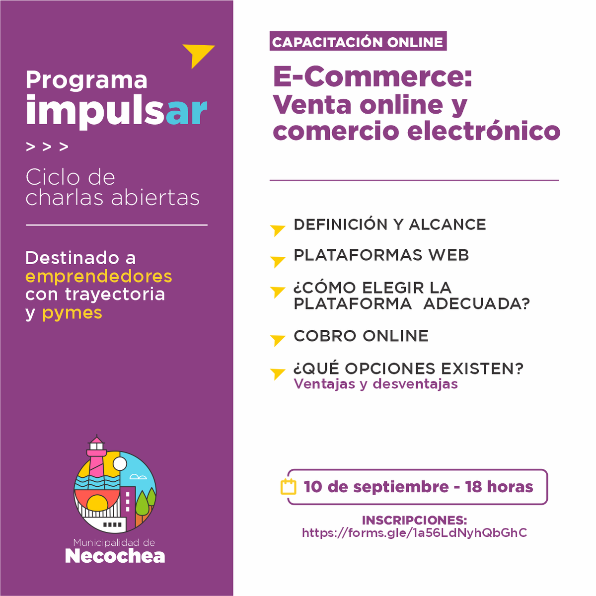 ProduccionNeco's tweet photo. PROGRAMA IMPULSAR
Llega una nueva capacitación online y gratuita para emprendimientos con trayectoria o Pymes radicadas en nuestro distrito. 
👉 Para inscribirte, solo tenés que completar el siguiente formulario https://t.co/IxVHDk5RGE.

#SintoníaEmprendedora #ProgramaImpulsar https://t.co/Tessdmrp25