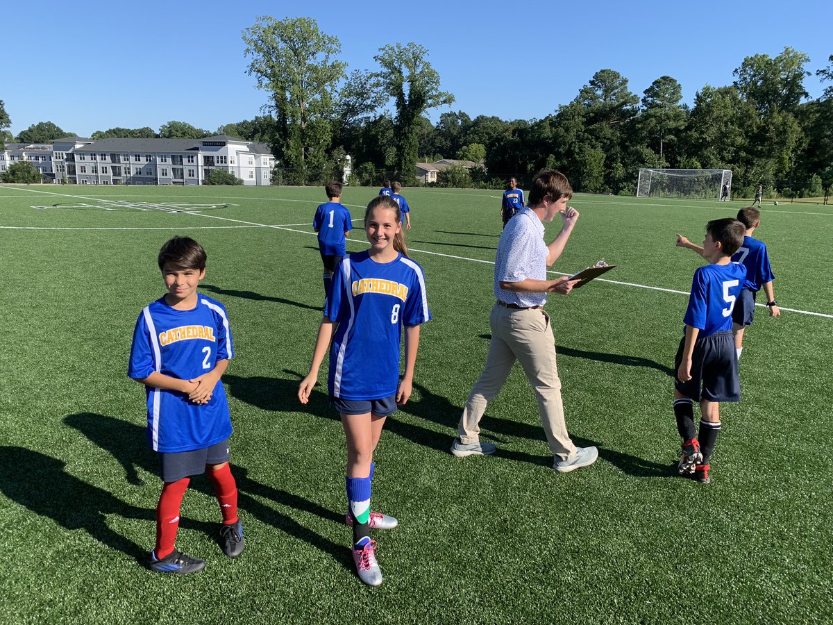 cathedralpk8's tweet photo. First official game on our new soccer field! Thanks @ICS_Athletics for a great game and a shout out to Coach Jack, Mrs. T and Msgr. Brockman for all of their support! https://t.co/XQBio6S3bL