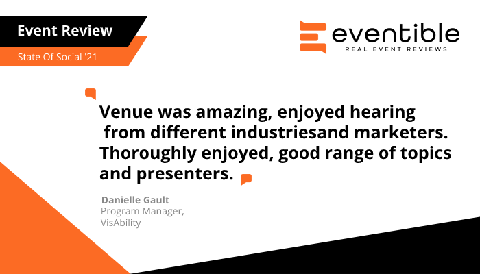 Eventible_'s tweet photo. #EventReviewsMatter
Danielle Gault, Program Manager at VisAbility reviewed @state_of_social '21 😍
Read more reviews here--> https://t.co/lWJ9t8xNk4
#inpersonevents #SOS21 #StateOfSocial #Reviews #Events https://t.co/dWgRD5qPNM