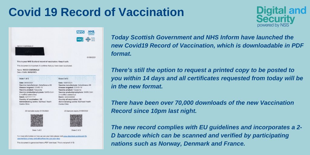 We're delighted to announce the successful go live of the Covid Vaccination record, developed by our team in partnership with @netcompany_uk and @ServiceNow. Full instructions how to download are via NHS Inform: nhsinform.scot/covid-19-vacci… #CovidVaccinationRecord