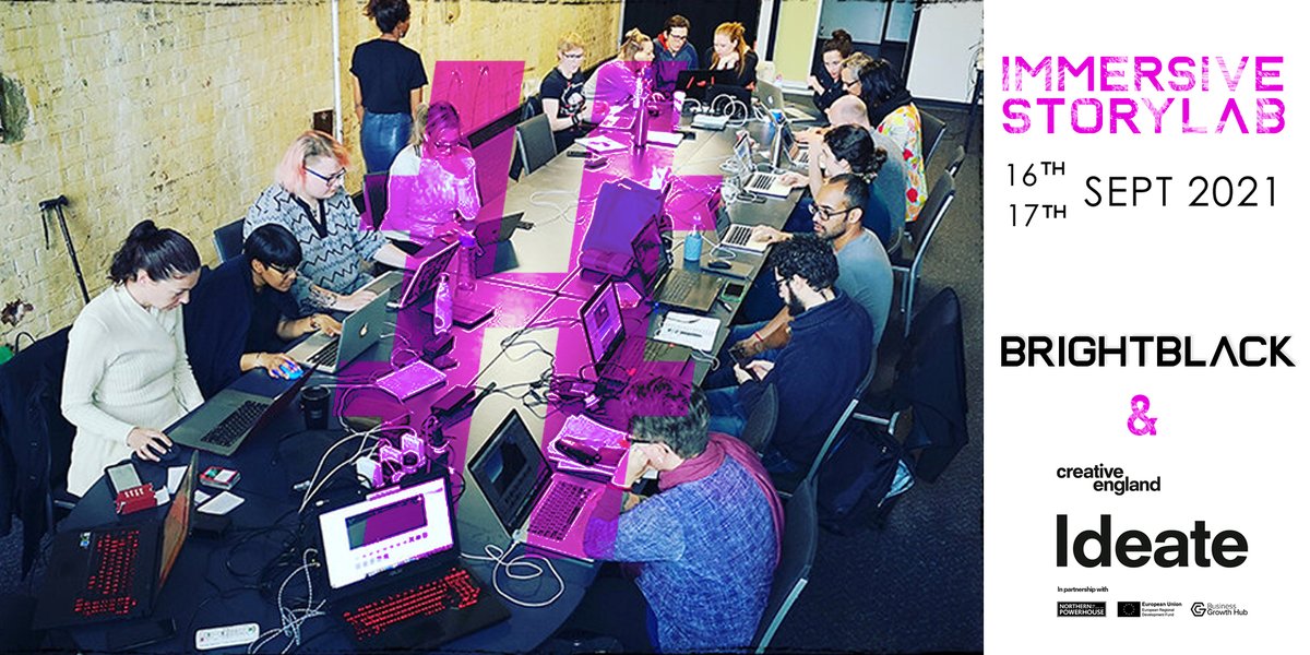 Sign up today for our Immersive Storylab, brought to you by Creative England's Ideate Programme in partnership with <a href="/BRiGHTBLACK_uk/">BRiGHTBLACK</a>.
.
📅  16th - 17th September 2021
📌 For Greater Manchester freelancers and businesses
🎫  hubs.ly/H0Wztjs0