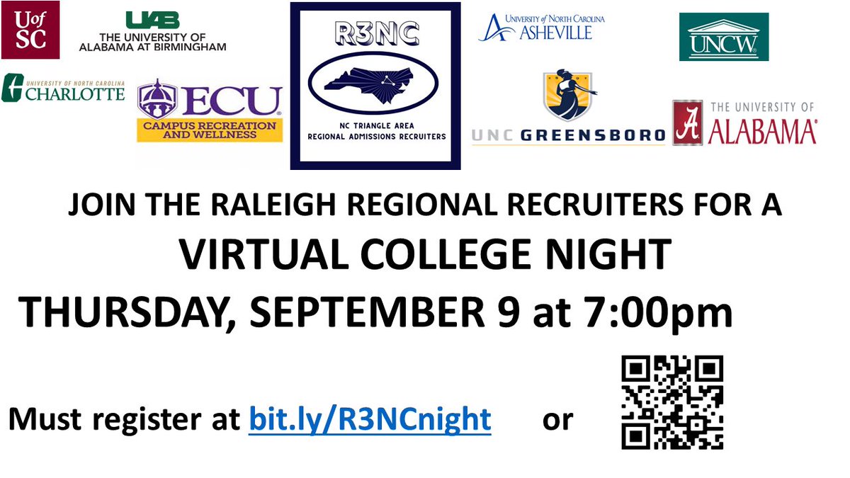 SRMHSCareers's tweet photo. Attention @SRMHSpride Bulldogs! Don’t miss out on pertinent information from some amazing Admissions Counselors  @SrmhsCounselors @itsup2me2lead @wcpssmagnets @WCPSS @UNCG @EastCarolina @unccharlotte @UofSC @UNCWilmington @UofAlabama @UABNews @UncAvl https://t.co/sN53U4fbnd