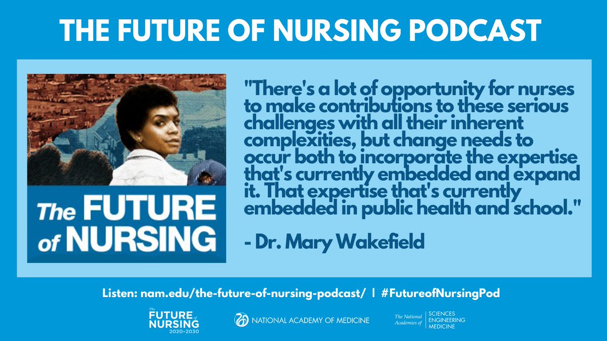 PedNursing's tweet photo. NAM’s latest #FutureofNursingPod explores the influence nurses have on health care, why nurses are key leaders in reducing equity gaps, &amp; practical next steps to better equip nurses in this mission. Listen now: https://t.co/8S7tbDxzq6 #FutureofNursingPod #TheFutureofNursing2030 https://t.co/eT7jFRRbVs