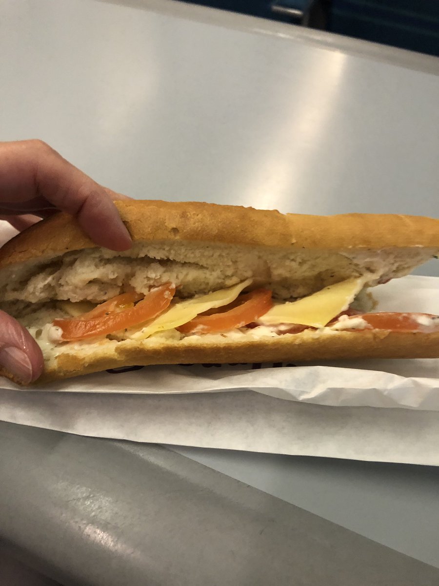 Angela_richmond's tweet photo. @UpperCrust_uk what the heck has happened to your cheese and tomato baguette? Used to be really nice tangy cheese, now just a slimy filling of tomato and watery mayo with 2 thin bits of plastic cheese! Yuk. https://t.co/qYXbollI4I