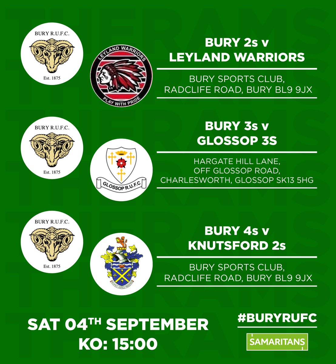 RUGBY IS BACK... This weekends Senior Men's Fixtures <a href="/BuryTimes/">Bury Times</a> @BuryRUFC_Ladies <a href="/burycc/">Bury CC</a> <a href="/Buryrufc/">Bury RUFC</a> <a href="/BuryrufcJuniors/">buryrufc juniors</a> <a href="/BurySams/">Bury Samaritans</a>