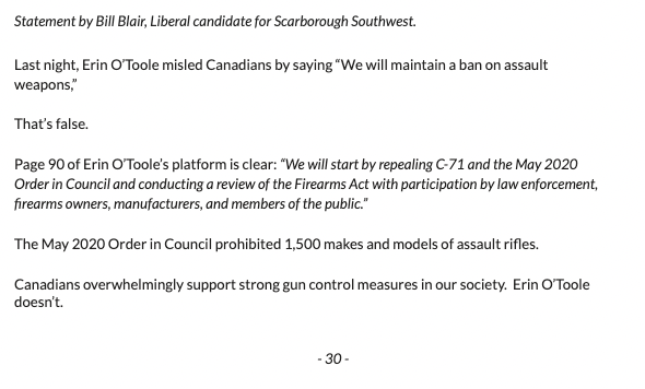 BillBlair's tweet photo. Erin O'Toole has made his position on gun control clear. He’s lying to Canadians https://t.co/xzwh1Bijt2