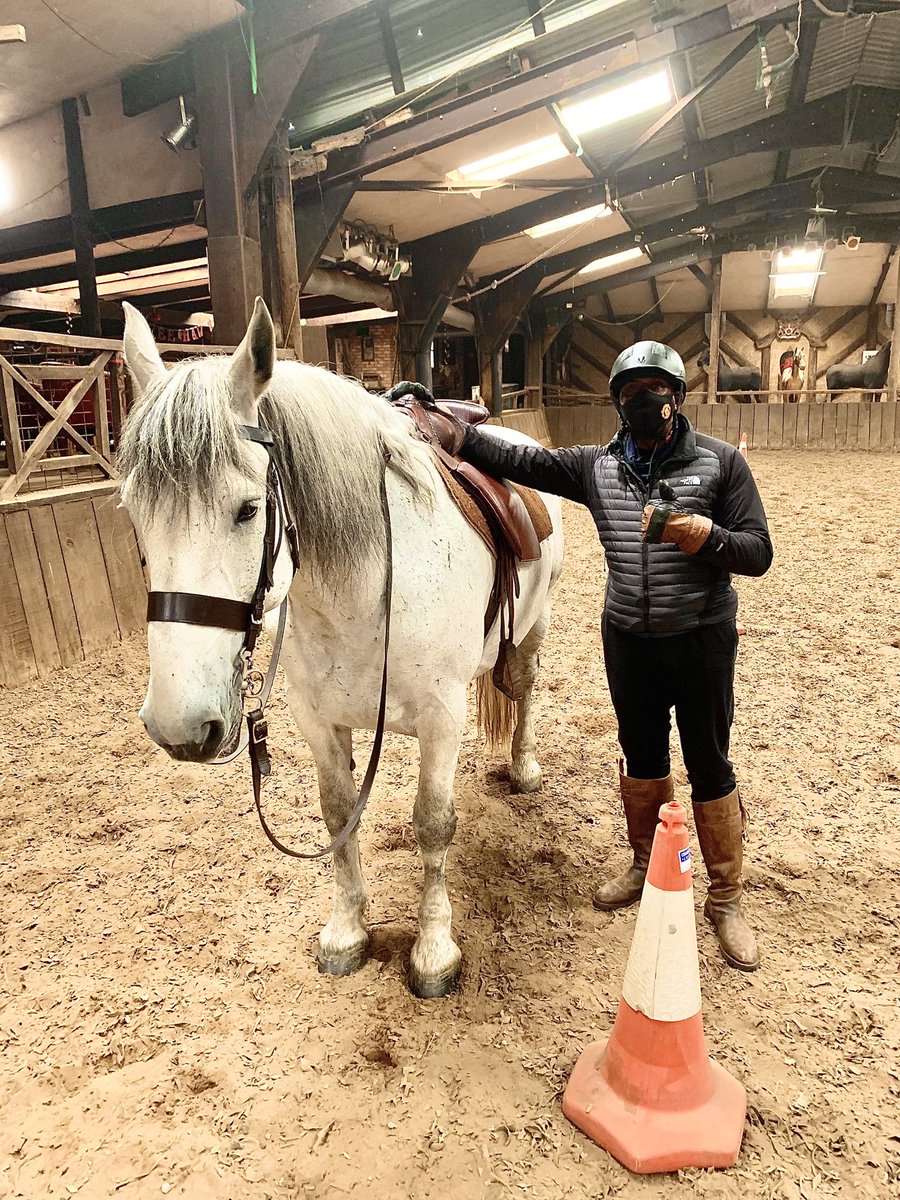 colinmcfarlane's tweet photo. 🎥Yes that’s me underneath the mask &amp; the hat with ‘Eclipse’ for my last riding lesson before we do the real thing next week!Wish me luck!🤞🏾☘️🙏🏽 https://t.co/pv9jZKqygN