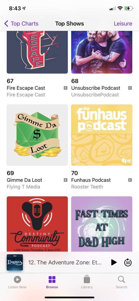 Gmdlcast's tweet photo. Where do we sit on the Apple leisure charts? In a NICE spot. #iam5 #teehee https://t.co/kI0rVyY0HI