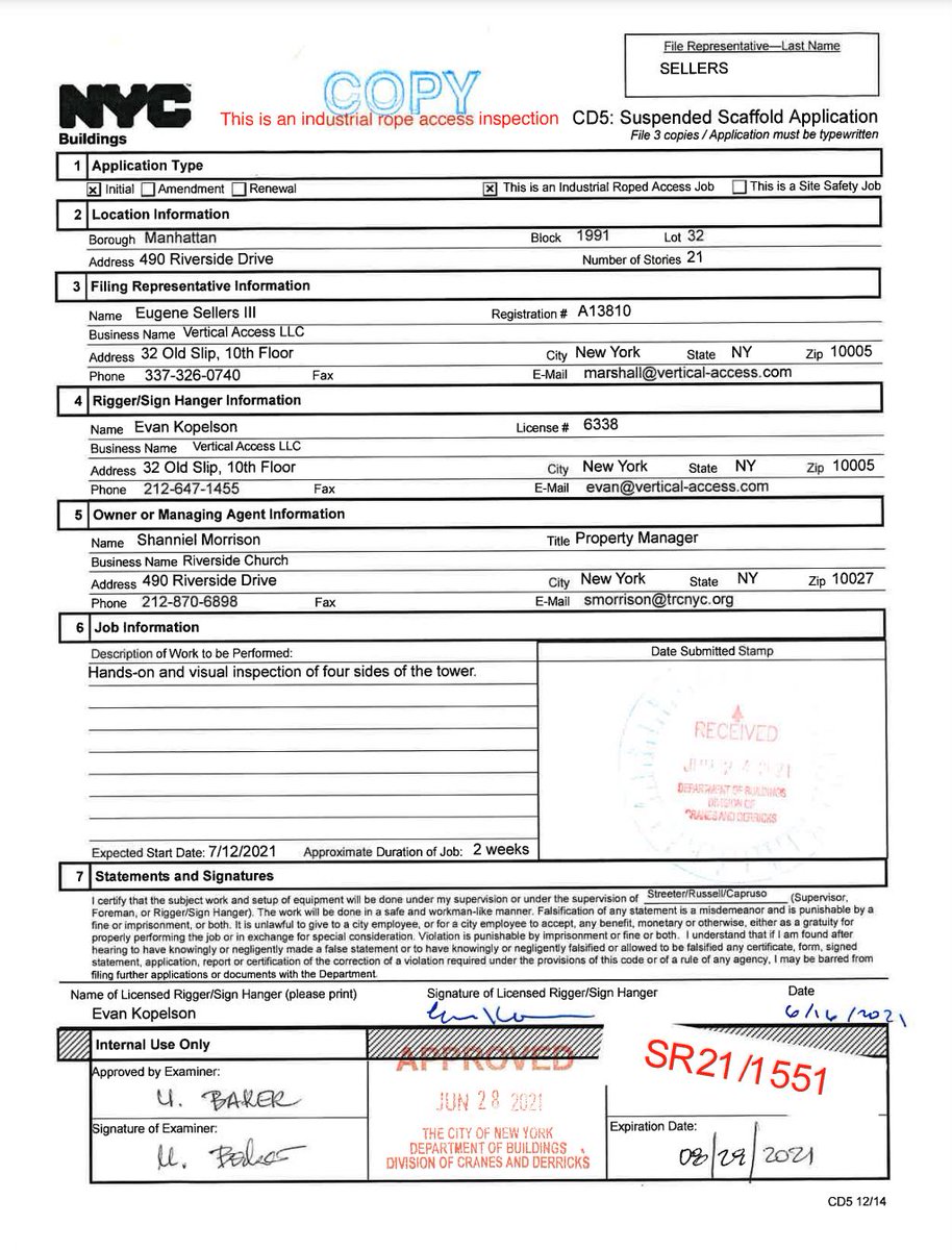 vertical_access's tweet image. FYI - Vertical Access is one of the few rope access firms in the NYC market that have our own special riggers and QEWIs on staff! From start to finish we self perform each aspect of our projects, including this one at @RiversideNYC with Walter B. Melvin &amp;amp; Westerman Construction.