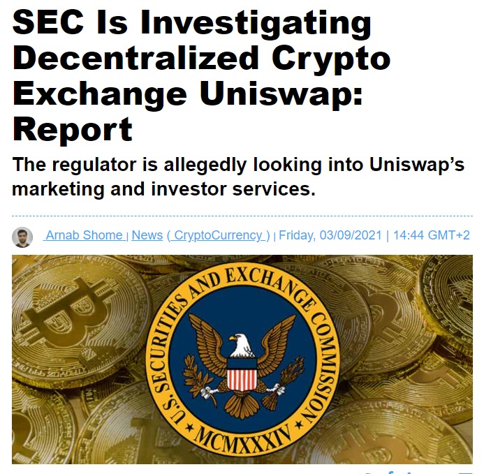 Sal_Rossy's tweet photo. #SEC Is Investigating Decentralized Crypto Exchange Uniswap #bitcoin #Crypto #uniswap https://t.co/0PwLxQrfGD