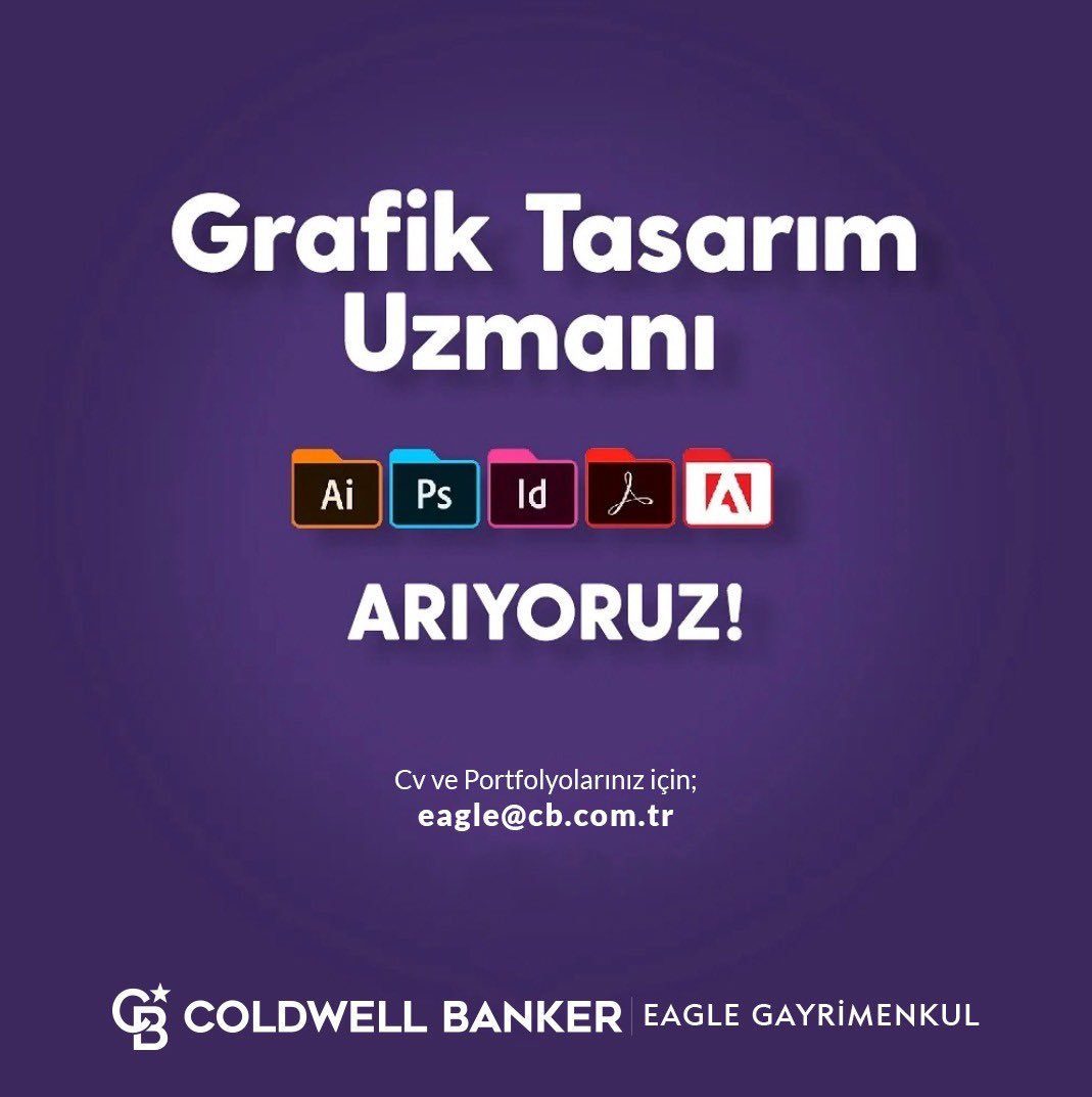 Coldwell Banker Eagle Grafik Tasarım Uzmanı Arıyor!
İLAN DETAYLARI
•Geleneksel ve dijital mecralara hâkim,
•Ajans deneyimi bulunan,
•İyi derece program bilgisi olan ( photoshop, illustrator, indesign)
•Tipografi, infografik ve ikonik tasarım yönü kuvvetli,
👉🏻eagle@cb.com.tr