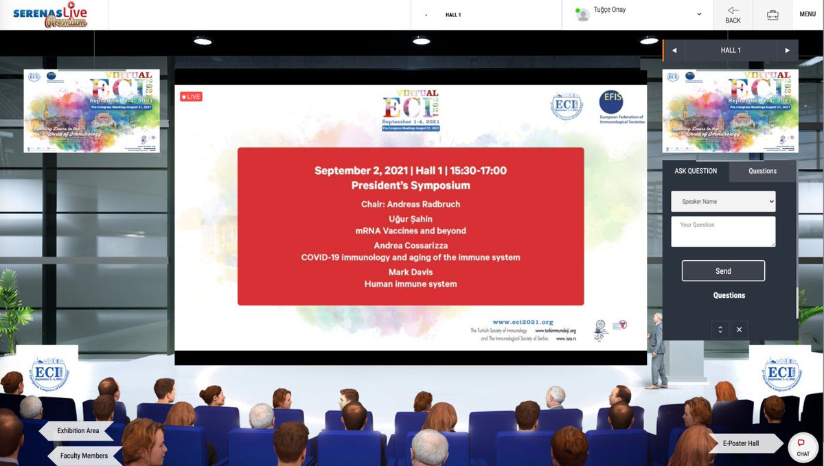 SerenasGroup's tweet image. 6. Avrupa İmmünoloji Kongresi'nde Andreas Radbruch'un oturum başkanlığında düzenlenen "EFIS President’s Symposium"; Uğur Şahin, Andrea Cossarizza ve Mark Davis'in  katılımlarıyla #SerenasLive 'da online olarak yoğun katılımla gerçekleştirildi. #ECI2021

#serenas #serenasgroup