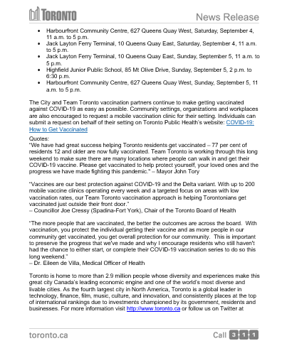 Screenshot of news release