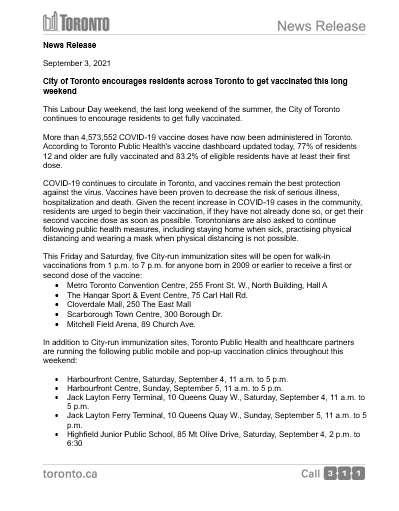 Screenshot of news release