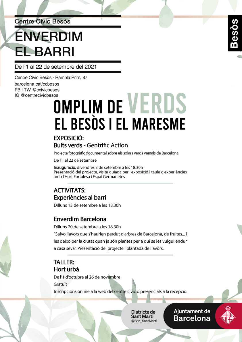 Tornem de l'estiu🌞amb ganes de VERD💚 i l'exposició d' <a href="/ActionGentrific/">Gentrific-action</a> "Buits Verds" ens ha inspirat!
🗓️No us perdeu les propostes per omplir de verds el #BesòsMaresme aquest setembre!

‼️Avui, inauguració de l'exposició!