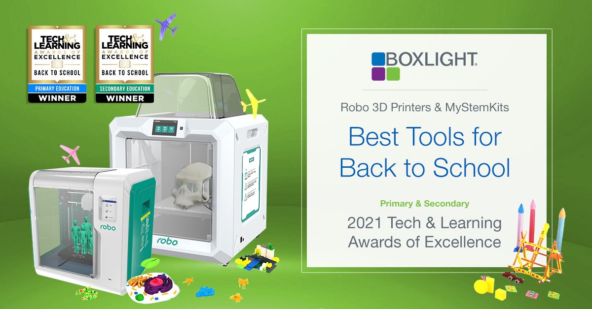 boxlightinc's tweet image. Our Robo #3Dprinter and MyStemKits solution won Best Tools for Back to School from #TechandLearning! Give your #STEM lessons a boost with this award-winning combo! Click to explore: hubs.la/H0Wqr000 

#STEMeducation #STEAMeducation #STEMforkids