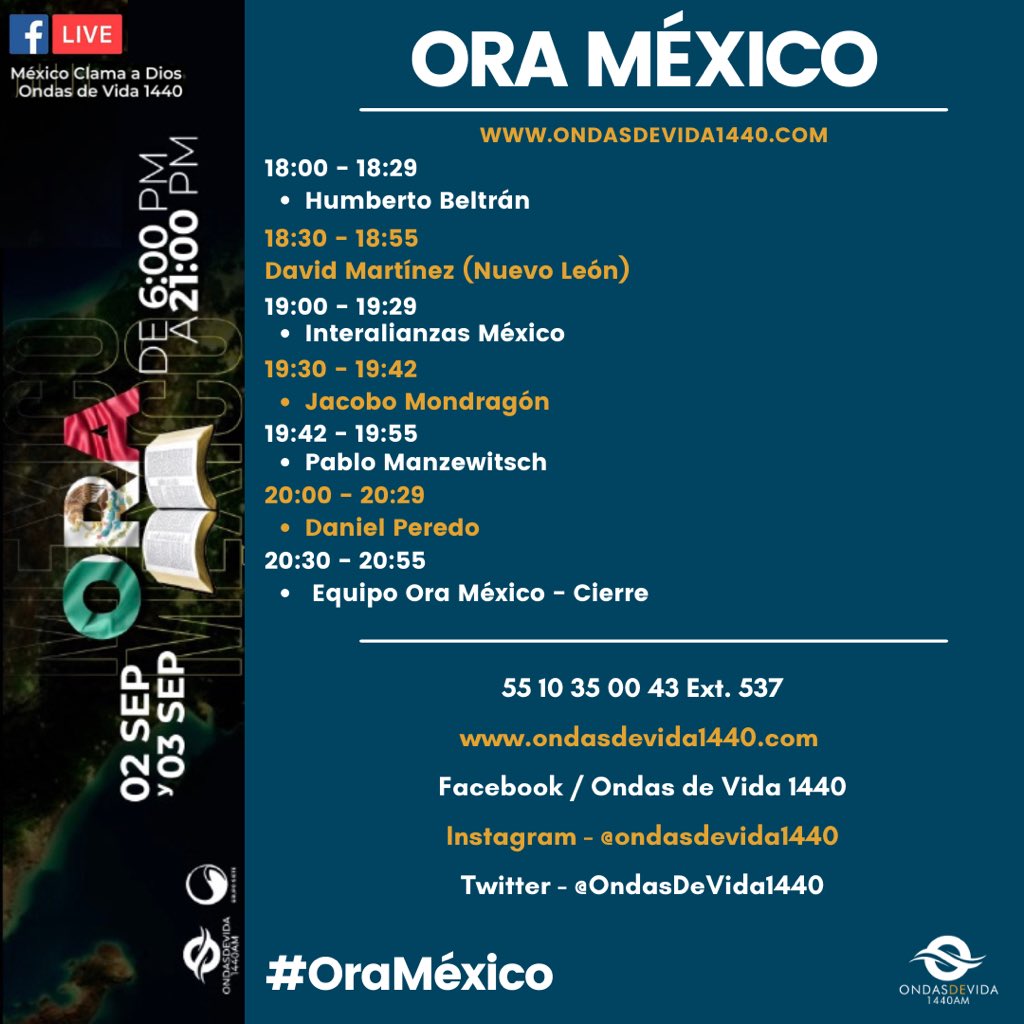 OndasDeVida1440's tweet photo. Ora México 🇲🇽🙏🏻

Clamemos juntos por toda nuestra nación, únete a la Oración por México, con tu estación @ondasdevida1440 

📻 Ondas de Vida 1440 AM
💻 https://t.co/Y3psPvyWM9
📱Descarga la App Ondas de Vida 1440

#OraMexico #OraXMéxico #OndasDeVida #1440AM https://t.co/Q7RNlMKpxH