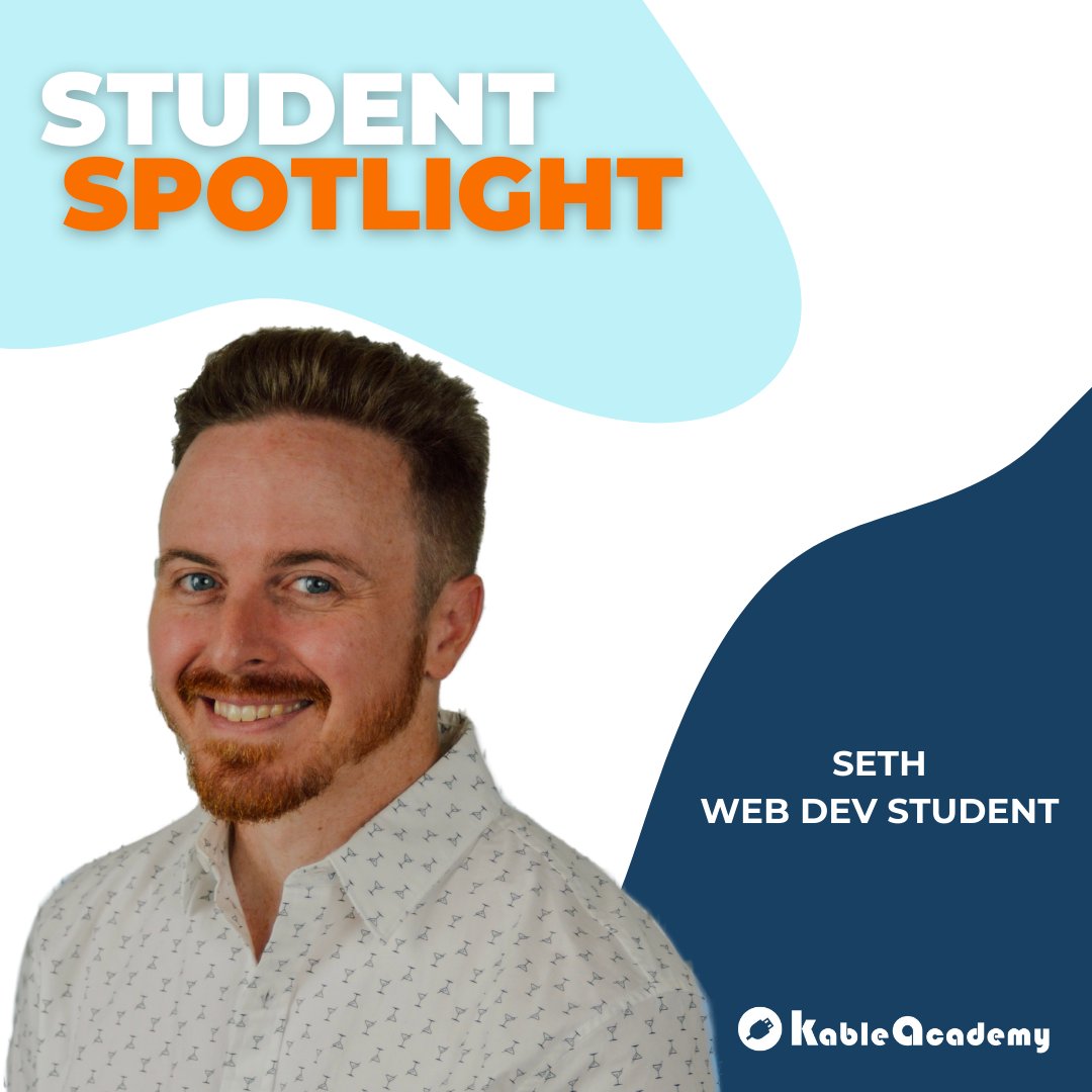 KableAcademy's tweet photo. Student spotlight goes to Seth...aka Seth the Dev💡 "The moment I knew I was meant to be a developer was when I completed a project, admired the code it took to build it, and realized code is an art form in itself." We look forward to watching him grow in the tech industry! https://t.co/dbRdv23OKn