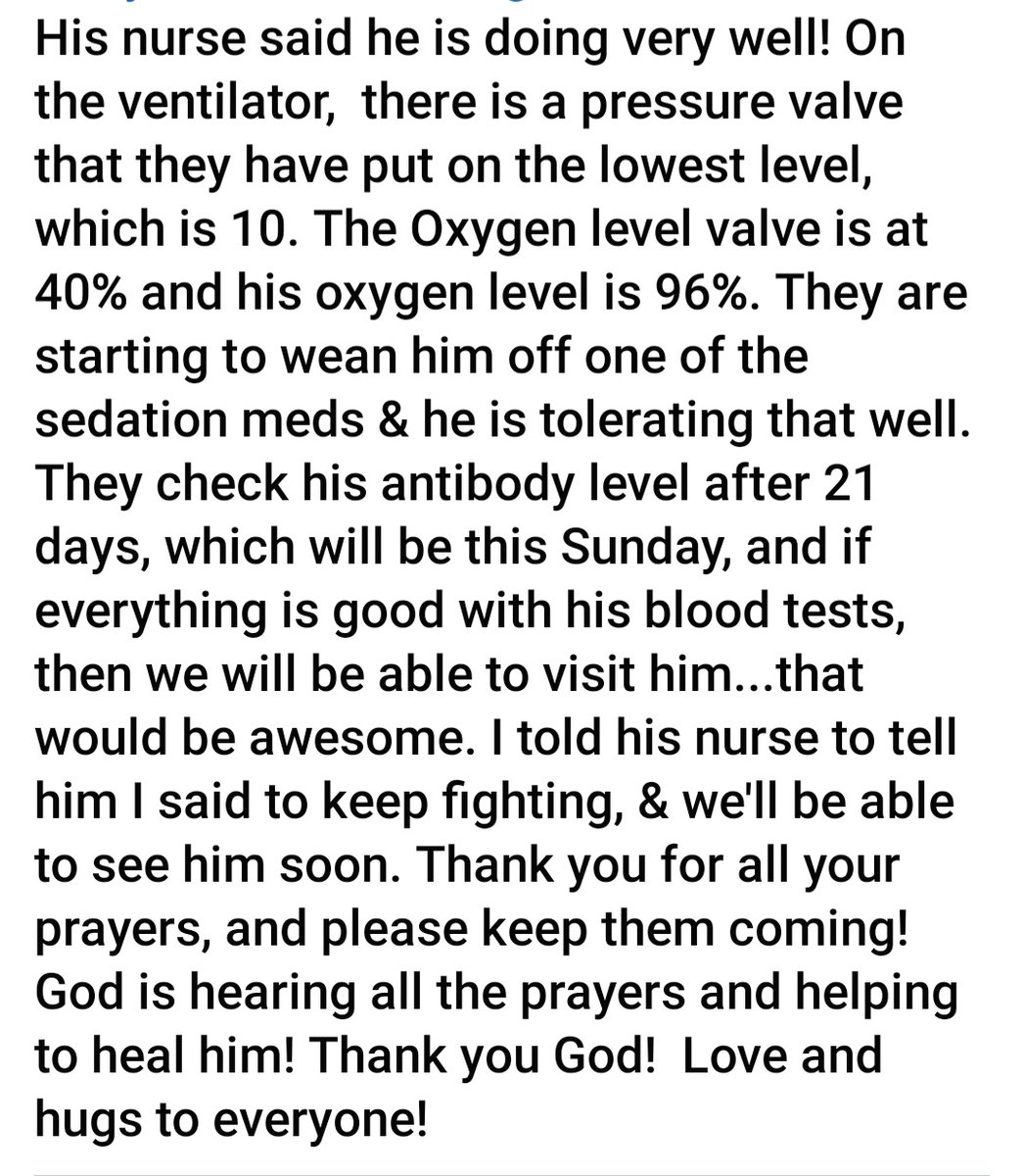 #FridayFeelGood  
Update on my Brother in ICU with COVID-19 complications...
🙏❤🥰🙏❤🥰🙏