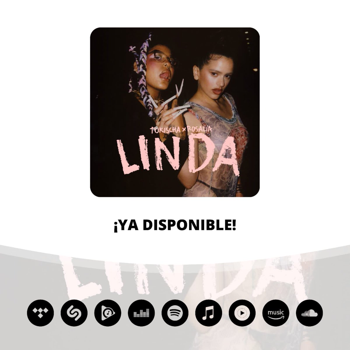 OrgFandomsPy's tweet image. 🆕|#Linda de Tokischa y Rosalía ya se encuentra disponible en todas las plataformas digitales de música!