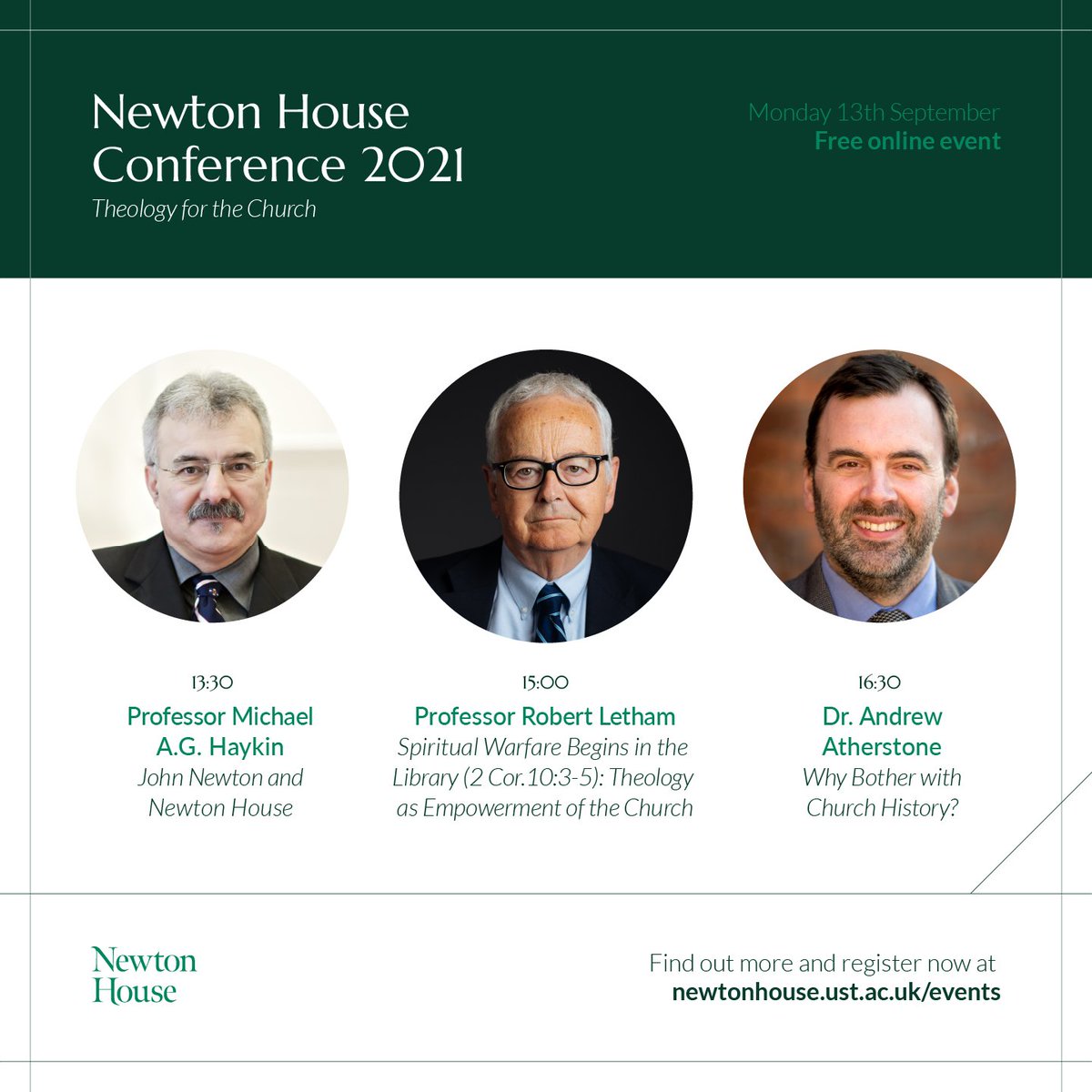 Why bother with Church History?  - Free online event - Monday 13th Sept  @ 4.30pm (BST): Rev Dr Andrew Atherstone, Wycliffe Hall Tutor in Church History: newtonhouse.ust.ac.uk/news/conferenc…