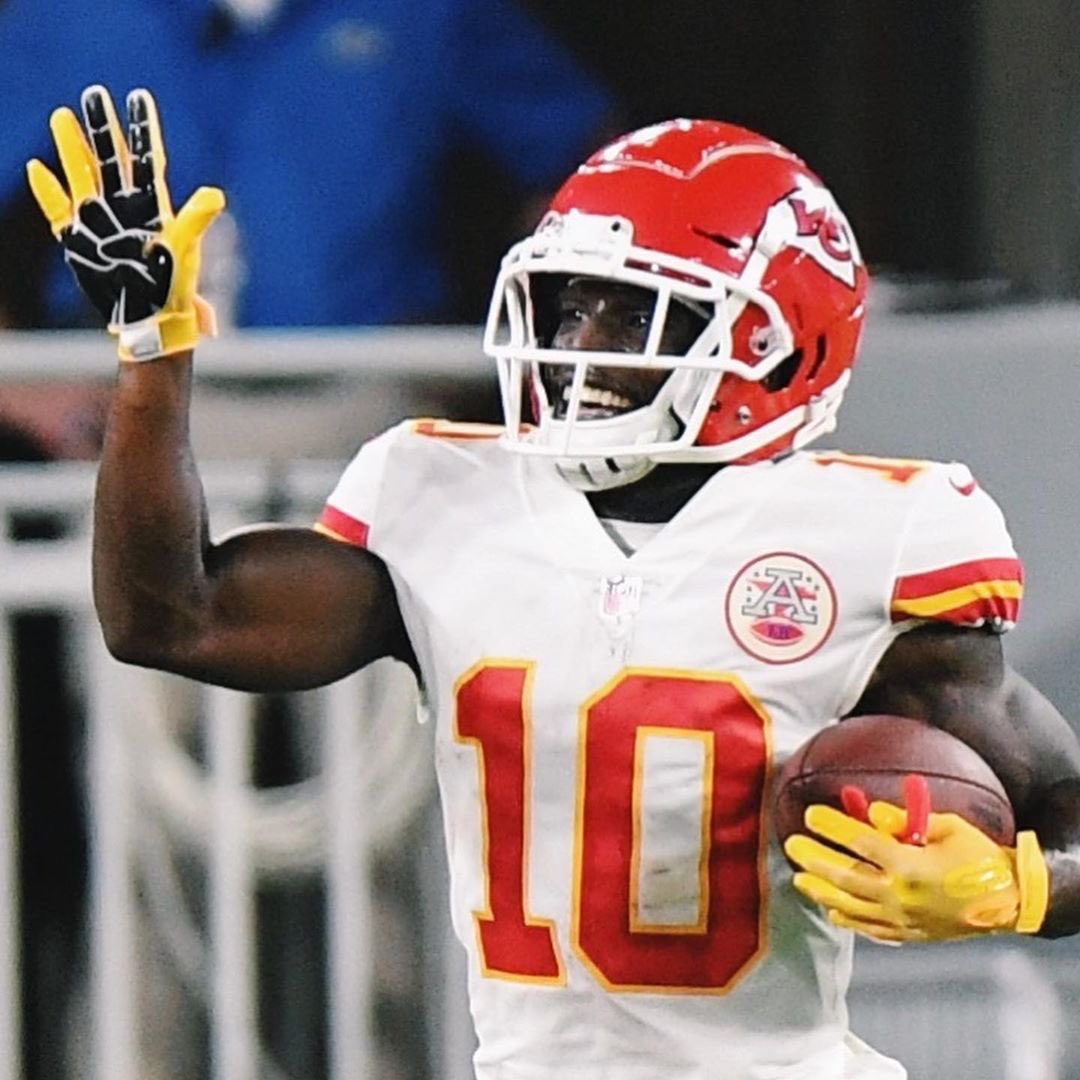Tyreek Hill was fined $10,527 by the NFL for mocking defenders with a peace sign...

So <a href="/cheetah/">Ty Hill</a> invested in a company called Grip Boost, had custom gloves made, and still mocks defenders with the peace sign....but doesn't get fined anymore.

LEGEND 😂
