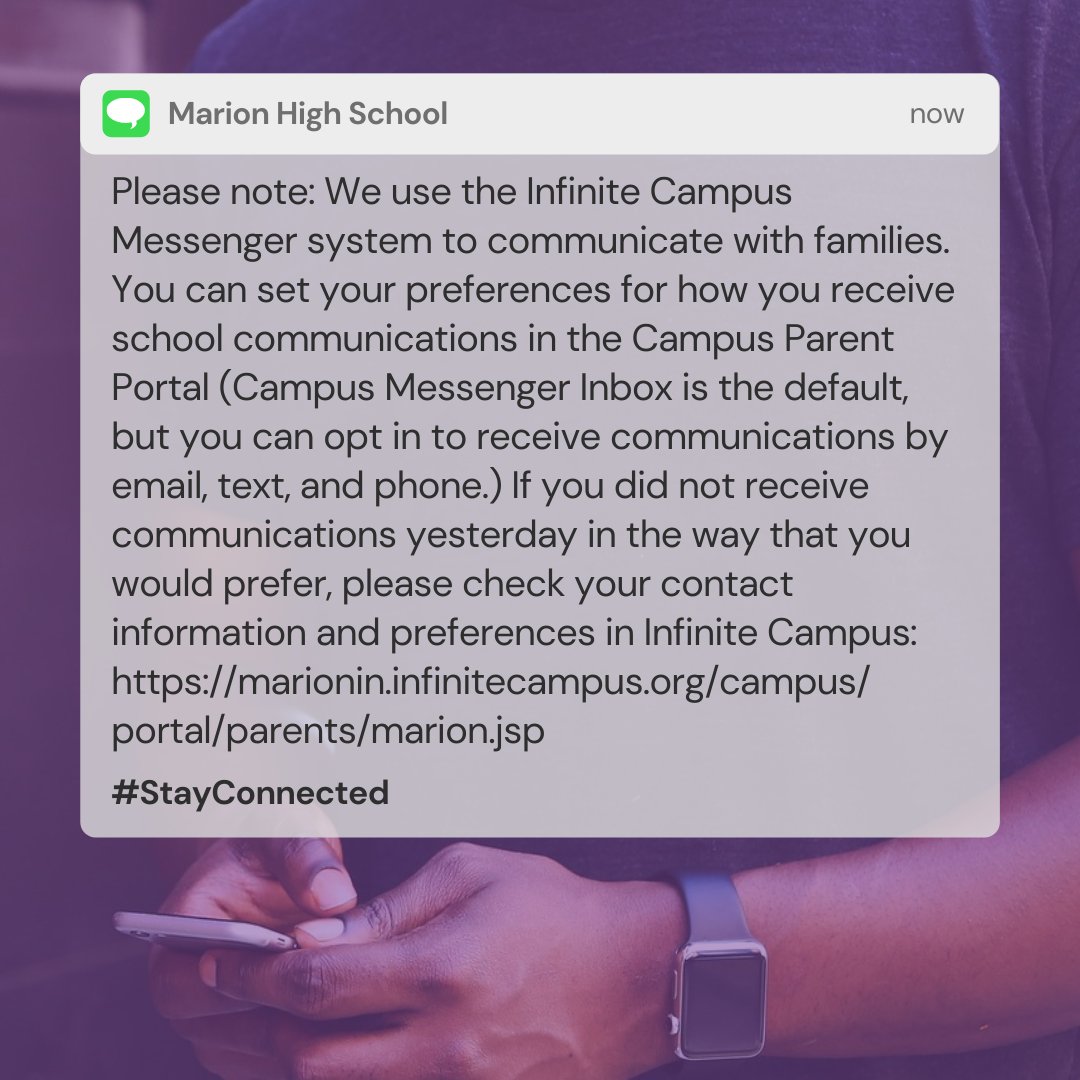 GiantsGuide's tweet image. Please note: We use the Infinite Campus Messenger system to communicate with families. You can set your preferences for how you receive school communications in the Campus Parent Portal. More details here: marion.k12.in.us/please-update-…