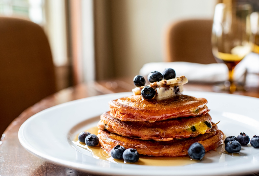 Our lemon-blueberry griddle cakes by Executive Chef Josh Feathers at the Main House have a special key ingredient: blue turmeric. Learn more about this super spice in the Bloomberg article by Kate Krader! bit.ly/BlueTumeric #BlackberryFarm