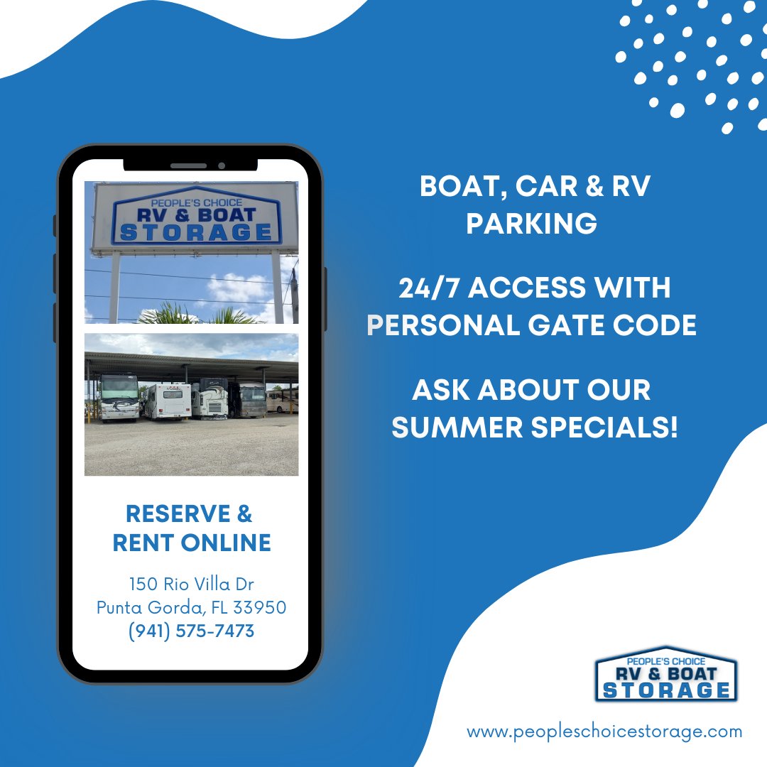 PCStorageFL's tweet image. Boat, Car &amp;amp; RV Parking Storage ✔️
Secure Gated Facility ✔️
Covered Detailing &amp;amp; Wash Areas ✔️
and more!

➡️➡️ Visit the link in bio to get started!

#puntagorda #puntagordafl #puntagordaflorida #boat #rv #rvlife #rvtrip #travel #swfl #swflorida #charlottecounty #portcharlotte