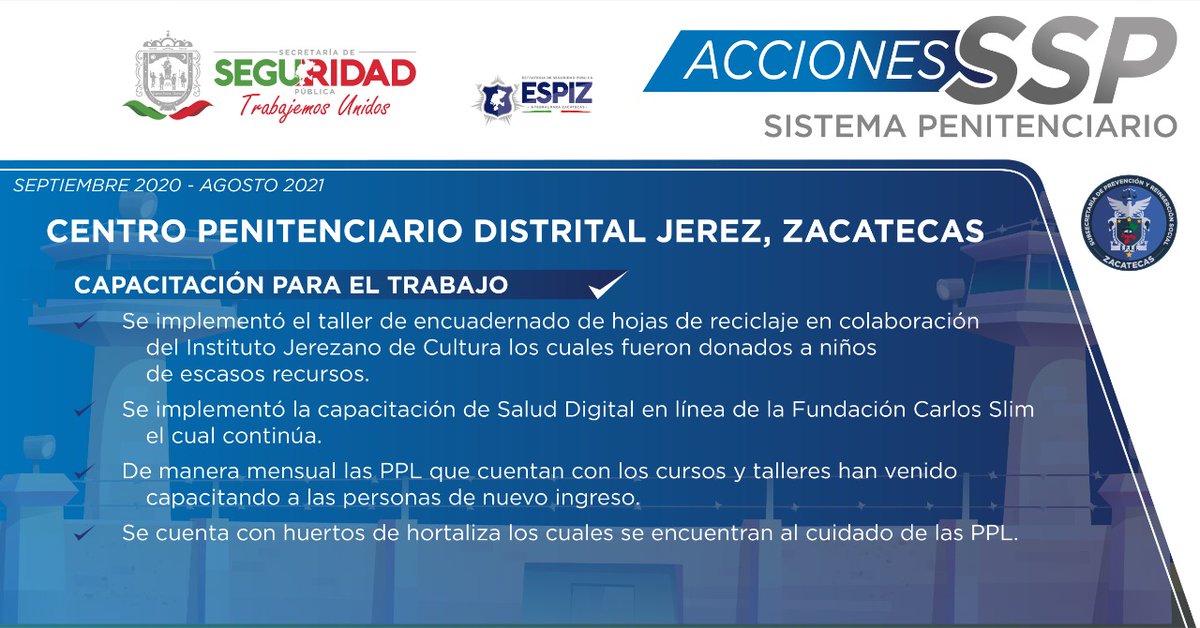 SSP_Zac's tweet photo. En cumplimiento con los lineamientos de la #ESPIZ y con el objetivo garantizar el respeto a los derechos humanos de las PPL en la Cárcel Distrital de #Jerez, se implementaron los talleres de carpintería, talabartería, y elaboración de artesanías en madera. https://t.co/tPxlh07i7e