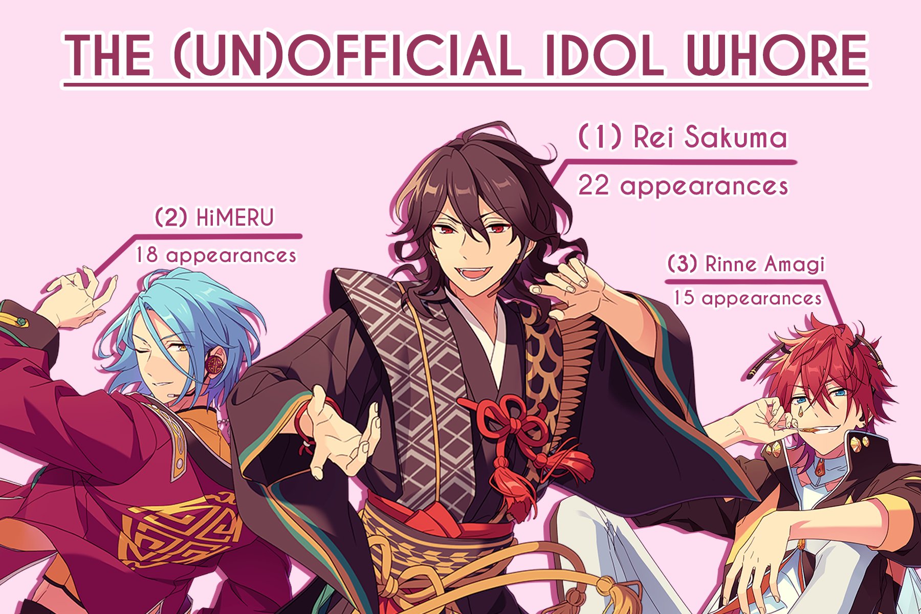 Enstars NSFW Week 2023 ⭐🍑 on X: And finally, we have the (Un)Official  Idol Wh🅾️re, which goes to...the lovely Rei Sakuma! Our lovely UNDEAD  leader made a total of 22 appearances for