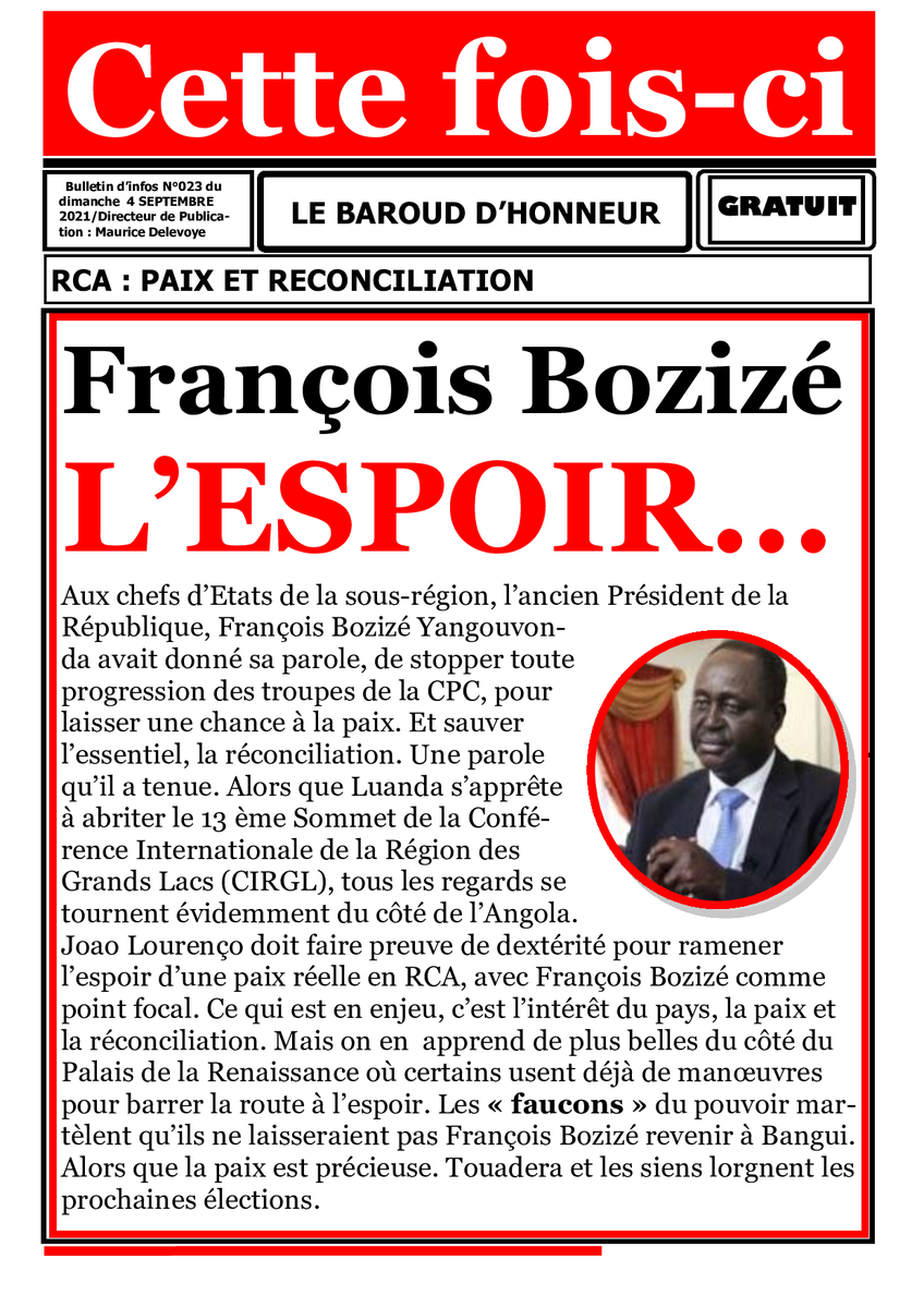 CiBaroud's tweet photo. Voici la  Une du journal "Cette fois-ci " N° 023 du samedi 04 septembre 2021... https://t.co/0PiwBkLO8o