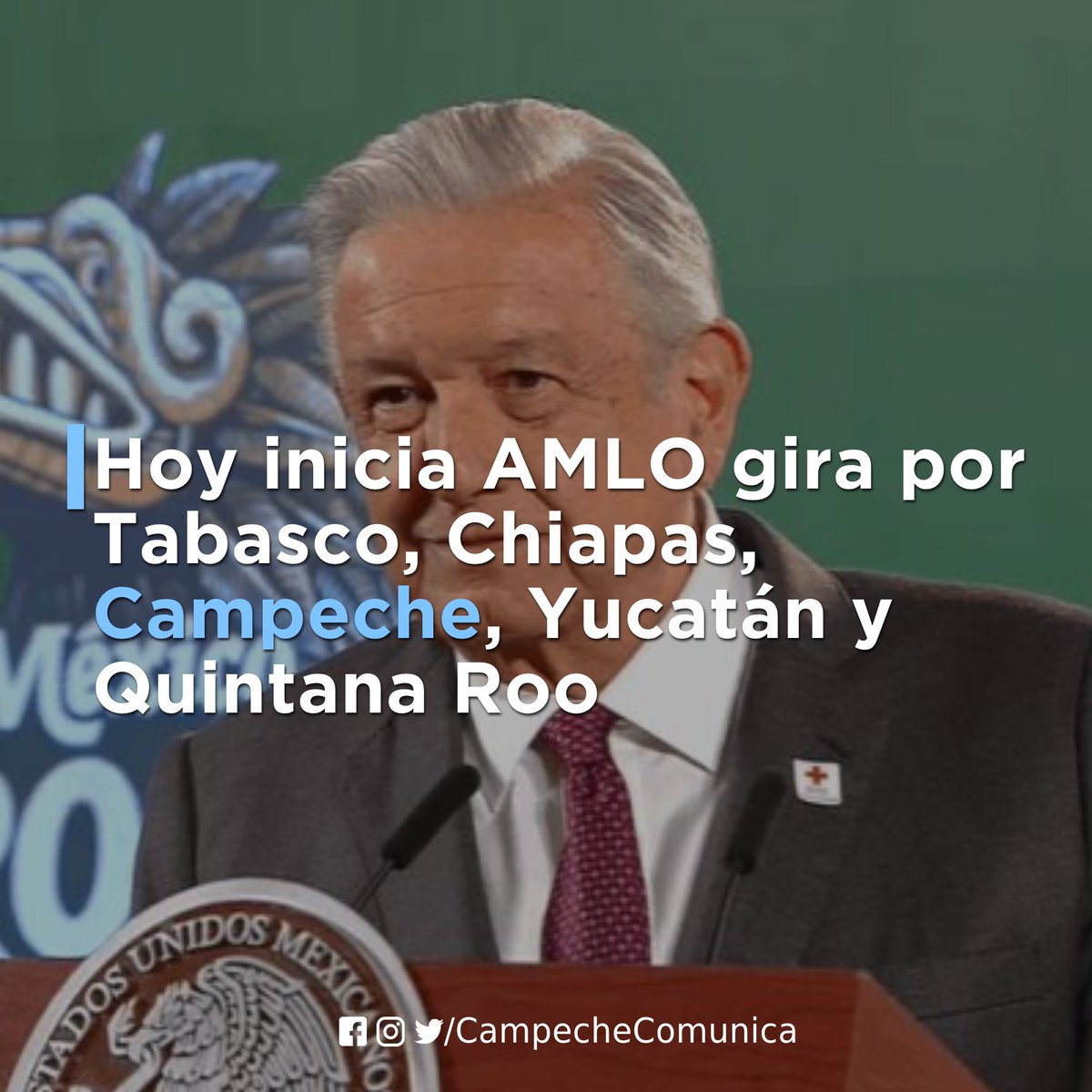CampComunica's tweet photo. ➡ El presidente Andrés Manuel López Obrador, informó que hoy arrancará una gira que se extenderá a lo largo del fin de semana por los Estados de Tabasco, Chiapas, #Campeche, Yucatán y Quintana Roo, para supervisar los avances del 🚊 #TrenMaya. https://t.co/mX8TmvtmIa
