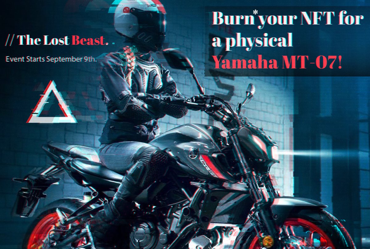 TheLostGlitches's tweet photo. // The Lost Beast Event! Burn* your NFT and receive the lost Hoshi’s motorcycle a Yamaha MT-07! 🚨

*For more info see our Road Map
👉 https://t.co/U8TszH7DJ0

1⃣ Retweet.
2⃣ Follow @TheLostGlitches 
3⃣ Tag three friends in the comments.
4⃣ Join our Discord.

x1 Glitch - 1 Winner https://t.co/QDQdRD0ZL7