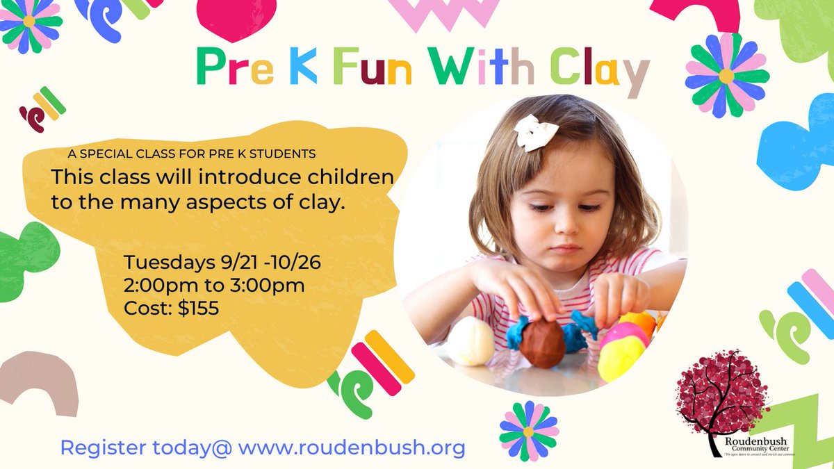 RoudenbushCC's tweet photo. Register at https://t.co/pD8OMouSFq
Kids will learn many basic hand-building techniques - create shapes, numbers, letters, animals small dishes and bowls sculpted w/air dry clay.  #roudenbushcc
#kidartclass
#whatshappeningwestford https://t.co/ZU2flHPNyz