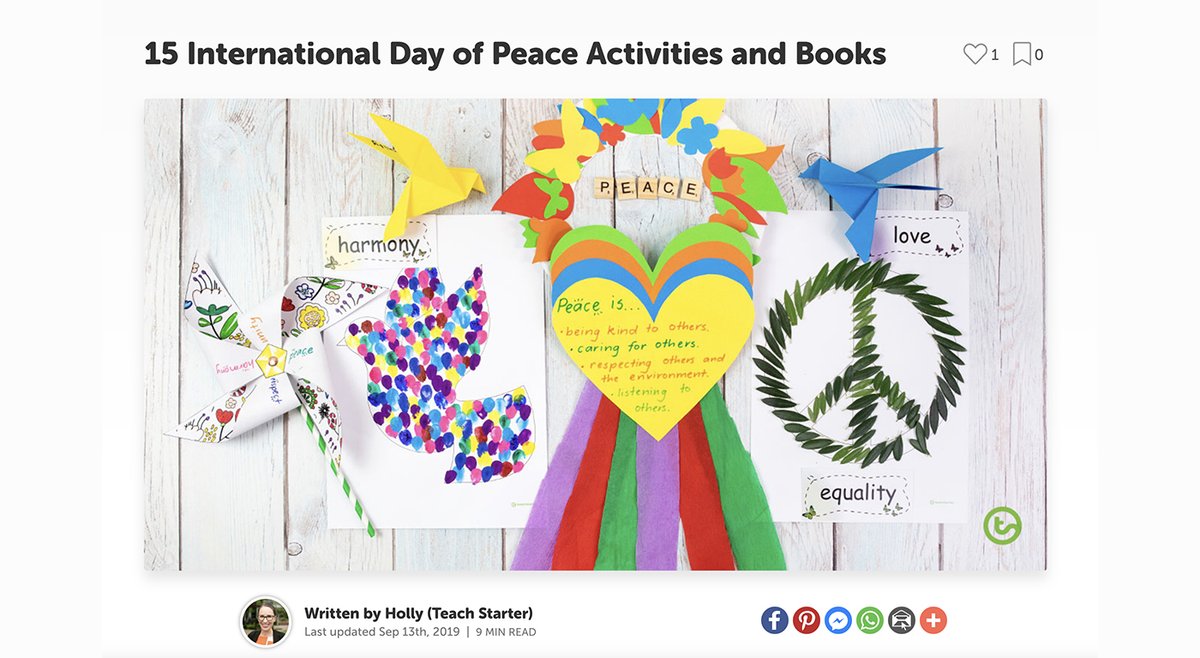 OpenTeachEU's tweet image. 📅 September 21 is @UN  #PeaceDay ☮️ 
Get your classroom ready with some activities and stories to celebrate peace and develop awareness on this special day!
👉 teachstarter.com/gb/blog/15-int…

#OpenTeachProject