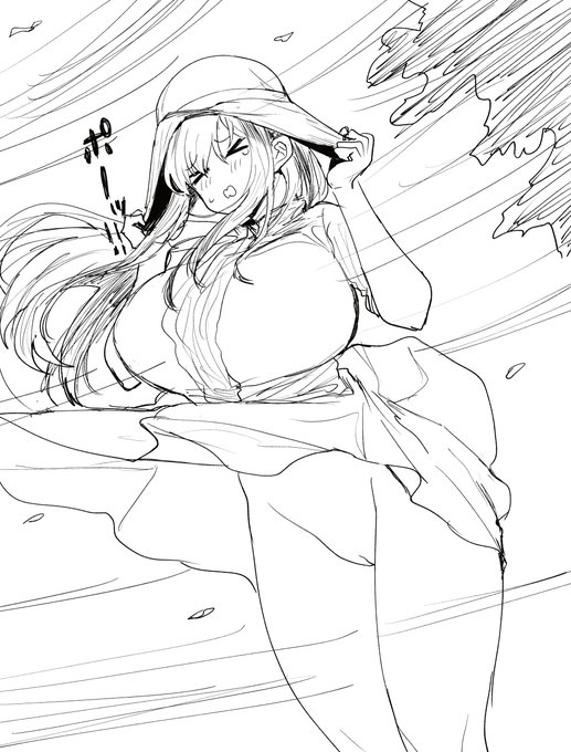 帽子を飛ばされまいと必死な八尺様 