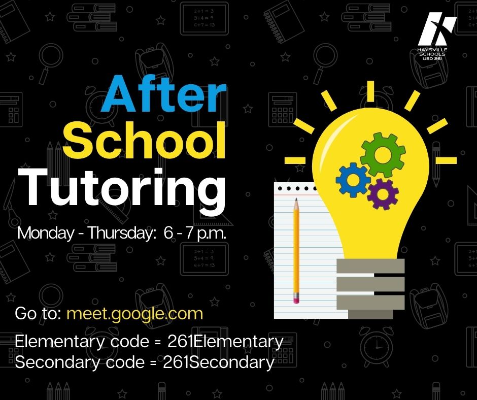 USD261's tweet photo. You can still log onto https://t.co/0jMJpB3q7G for after school tutoring. A teacher will be there to help you catch up on any subject from 6-7 pm Mon. - Thurs. Use code(s): 261Elementary or 261Secondary. You must be logged into your student 261 account to access this program. https://t.co/tCwgW6UYMm